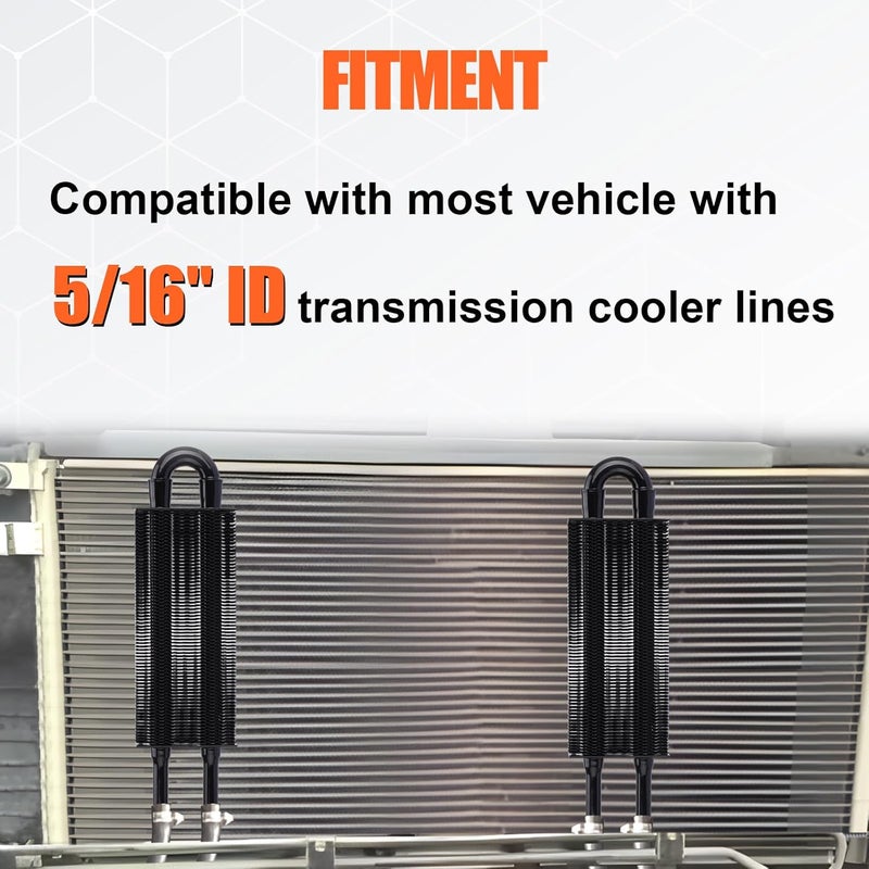 FILTERUP Upgrade 2 Pass Aluminium Transmission Oil Cooler, 5/16" Universal 2 Rows Tube And Fin Cooler Kit Engine With Hose Mounting, Black - Image 5